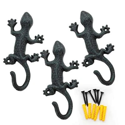 Afbeelding van Chas Bete Gecko Vintage metalen wandhaken, 17 cm, 3 stuks