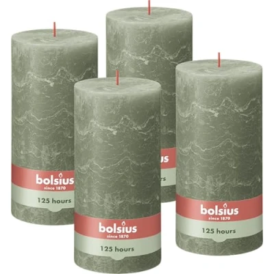 Afbeelding van 4 stuks Bolsius olijfgroen rustiek stompkaars 200/100 (125 uur) Fresh Olive