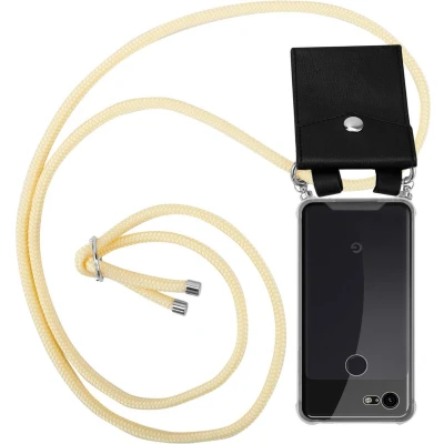 Afbeelding van Cadorabo Hoesje geschikt voor Google PIXEL 3 in ROOM BEIGE Silicone Mobiele telefoon ketting beschermhoes met zilveren ringen, koordriem en afneembaar etui