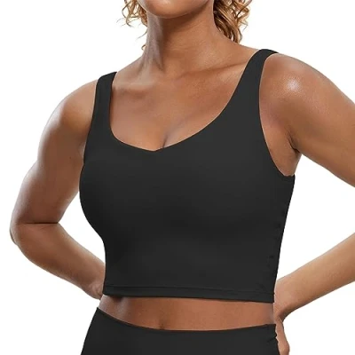 Afbeelding van CRZ YOGA Butterluxe Sportbeha voor dames, training, bijsnijden, tanktop met geïntegreerde beha, zwart.
