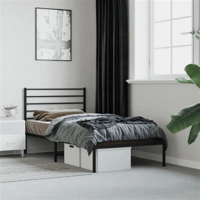 Afbeelding van vidaXL Bedframe met hoofdbord metaal zwart 107x203 cm