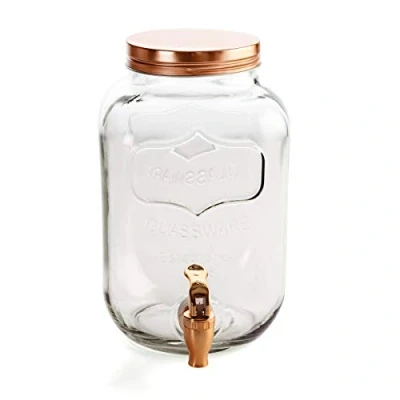 Afbeelding van Quid Habitat drankdispenser van glas en koper, met kraan reliëf, 3 l, koperkleurig