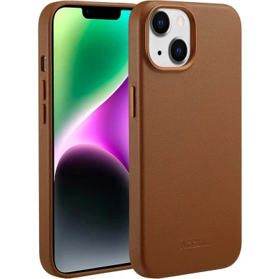 Afbeelding van Accezz Hoesje Geschikt voor iPhone 14 MagSafe Leather Backcover bruin