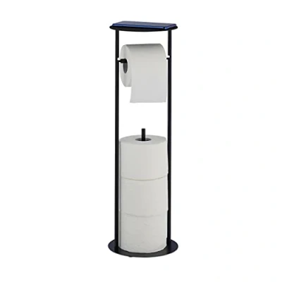Afbeelding van Relaxdays toiletrolhouder staand closetrolhouder zonder boren zwart rolhouder wc