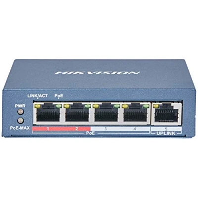 Image de Hikvision Value Series DS 3E0105P E/M(B) Commutateur non géré 4 x 10/100 (PoE+) + 1 (liaison montante) de bureau PoE+ (35 W) Tension CC