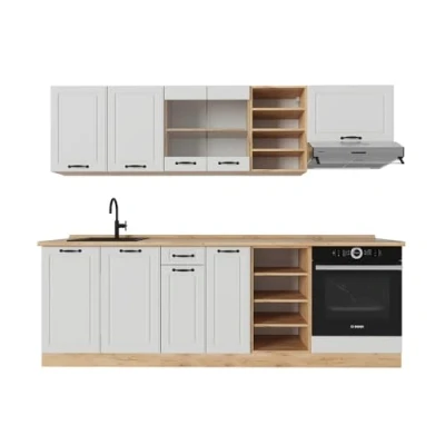 Afbeelding van Vicco Complete keukeneenheid R Line, Wit landhuis/gouden eik, 240 cm zonder werkblad