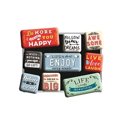 Afbeelding van Nostalgic Art Enjoy Life Retro koelkastmagneten, 9 stuks, cadeau idee met een grote zin voor magneetbord, vintage design