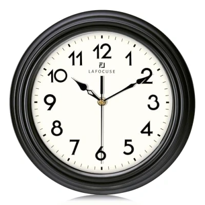 Afbeelding van Lafocuse Stille zwarte wandklok met Arabische cijfers, wandklok, kwarts, modern, klassiek, voor woonkamer, slaapkamer, keuken, 30 cm