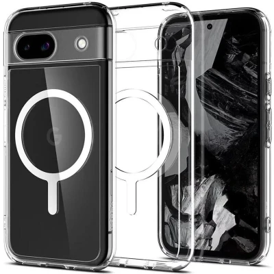 Afbeelding van Spigen Ultra Hybrid OneTap Metal Ring MagFit Hoesje Geschikt voor Google Pixel 8a Compatibel met MagSafe Back Cover Wit Transparant