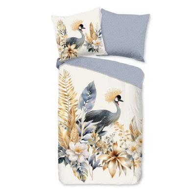 Afbeelding van Dekbedovertrek 200x200 cm Kraanvogel en Bloemen Print Multi 2 Persoons 100% Katoen