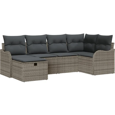 Afbeelding van vidaXL 6 delige Tuinbankset met Kussens Grijs Poly Rattan
