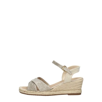 Afbeelding van Tamaris Sandalen met sleehak, Dames, Maat: 36, Lght gold glam Textiel