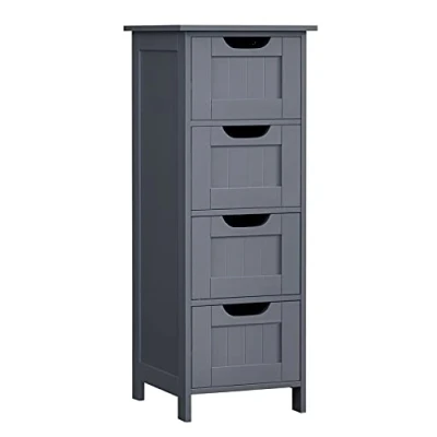 Afbeelding van VASAGLE LHC040G01 Badkamermeubel, opbergkast, vrijstaande kast, met 4 laden, 30 x 82 cm, voor badkamer, woonkamer, eetkamer, keuken, moderne stijl, grijs