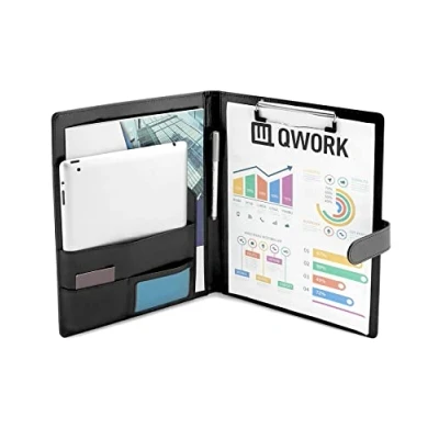 Afbeelding van QWORK® Portfolio A4 van kunstleer, klembord met magneetsluiting voor vergadering/kantoor/zakenreizen (zwart)