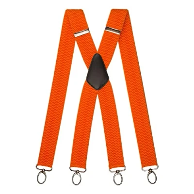 Afbeelding van Olata Brede multifunctionele bretels met karabijnhaak 4 cm, oranje (zilveren clips)