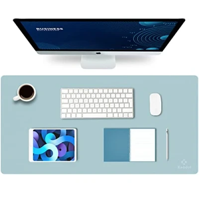Afbeelding van 80 x 40 cm, PU lederen bureauonderlegger, laptop onderlegger, waterdicht, voor kantoor of thuisgebruik, dubbelzijdig, lichtblauw 40cm 80cm