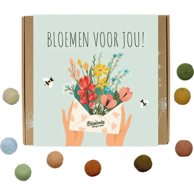 Afbeelding van Blossombs Giftbox Medium Bloemen voor jou Moederdag Verjaardag 9 Zaadbommetjes bijen en vlinders