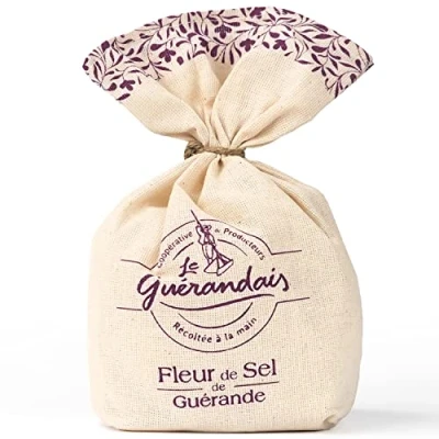 Afbeelding van Le Guérandais Fleur de sel linnen zakje 250 gram Bloemzout Keltisch zeezout