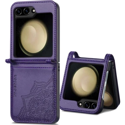 Afbeelding van imoshion Hoesje Geschikt voor Samsung Galaxy Z flip 6 Met Pasjeshouder Mandala Bookcase versie Paars