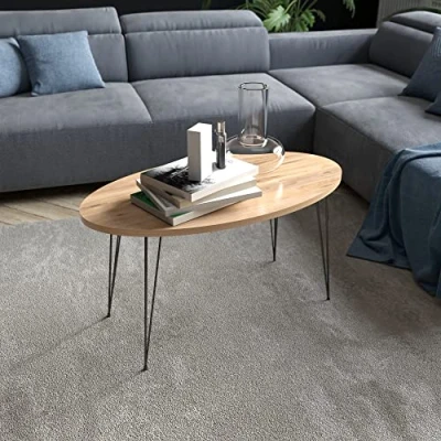 Afbeelding van Salontafel Skævinge ovaal 43x90x50 cm houtkleurig en zwart