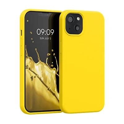 Afbeelding van kwmobile telefoonhoesje geschikt voor Apple iPhone 13 Hoesje met siliconen coating Smartphone case in stralend geel