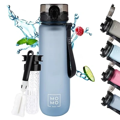 Afbeelding van MOMO WAY Tritan waterfles, BPA vrij, sportfles, drinkfles, herbruikbaar, voor school, fiets, fitness, kinderen, blauw, 1000 ml