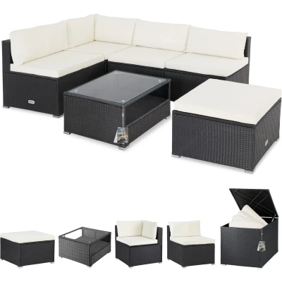 Afbeelding van Casaria® Ensemble de meubles jardin Lounge avec coffre rangement 318 l coussins En polyrotin résistant aux intempéries Pour terrasse, jardin, balcon Noir crème