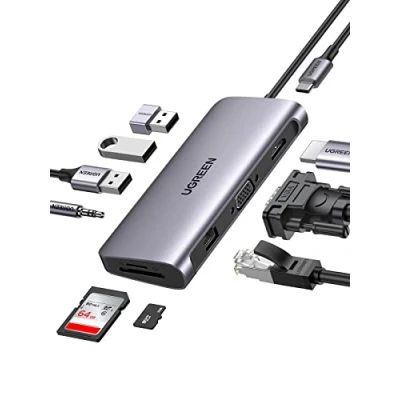 Afbeelding van Ugreen 10 in 1 C slag (USB C, 10 Havens), Docking station + USB hub, Grijs