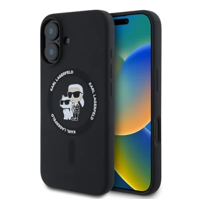 Afbeelding van Karl Lagerfeld Backcase hoesje geschikt voor iPhone 16 Effen Zwart Silicone
