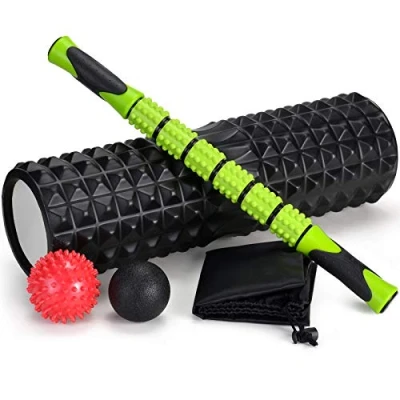 Afbeelding van 5 in 1, foamroller, met rollerstick en massageballen voor fasciatraining van de Spieren, Zwart