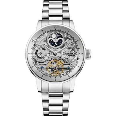 Afbeelding van Ingersoll The Jazz Automatisch herenhorloge met skeletwijzerplaat en 42 mm roestvrijstalen armband, zilver., armband
