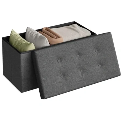 Afbeelding van WOLTU Voetenbank Opbergbank zitting van Linnen,Poef opbergkruk Opvouwbare 76x37,5x38cm,Lichtgrijze SH10hgr 1