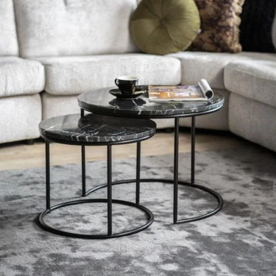 Afbeelding van By Boo Bijzettafel Romeo Set/2 Zwart 41,00cm x 60,00cm
