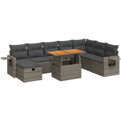 Afbeelding van vidaXL 9 delige Loungeset met kussens poly rattan acacia grijs
