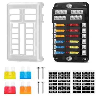 Afbeelding van 12 V zekeringhouder, volt zekeringhouder met led display, zekeringkast 24 stuks zekeringzekeringen, voor zeevoertuig, bestelwagen, SUV, automatische vrachtwagen