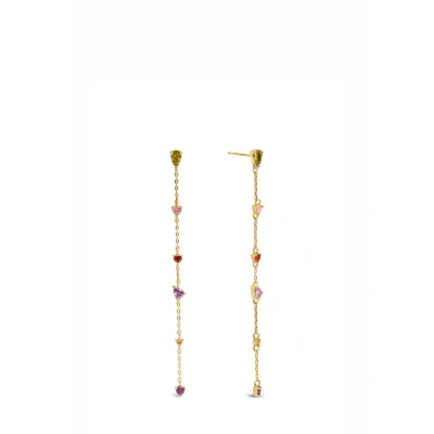Afbeelding van SINGULARU Drop Glam oorbellen, messing met 18K verguld, lang zirkonia, siliconen sluiting, sieraden voor dames