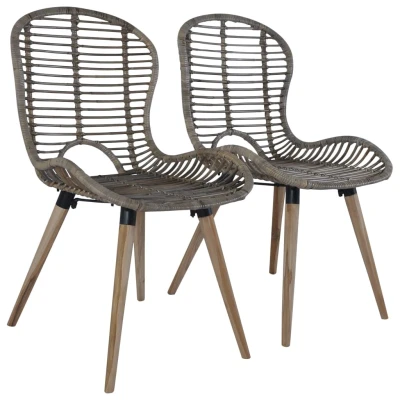 Afbeelding van Eetkamerstoelen 2 st natuurlijk rattan bruin