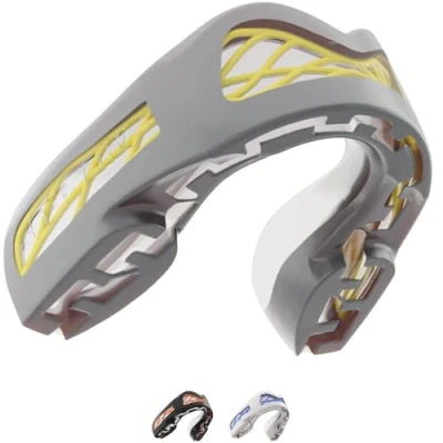 Afbeelding van SafeJawz Premium Shock Cage Sports Nitro mondbescherming voor volwassenen en junioren, met etui boksen, MMA, rugby, vechtsport, karate, hockey alle contactsporten (grijs)