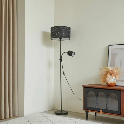 Afbeelding van Lindby Melanie vloerlamp, grijs, stof, Ø 36 cm, 2 lamps.