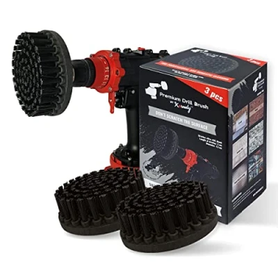 Afbeelding van Premium zwarte boorborstel, 3 stuks, extra stijf, 13 cm, professionele elektrische schuurborstel, geen krassen op oppervlakken, geschikt voor het reinigen van grill, steen, baksteen, buitentegels,