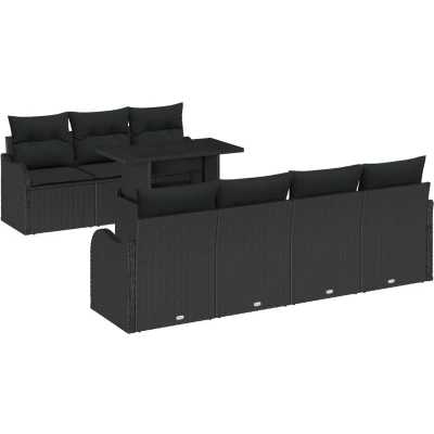 Afbeelding van vidaXL 8 delige Tuin Sofaset met Kussens Zwart Poly Rattan, 2 zits Sofa Opslag &amp; Rattan