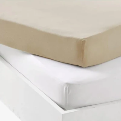 Afbeelding van Set van 2 hoeslakens P&#039;TIT DODO Jersey 60 x 120 cm Wit / Nude