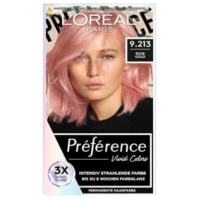 Afbeelding van L&#039;Oréal Paris Permanente Haarverf, Intensieve tot 8 weken glanzend en intens haar, Preference Vivid Color 9.213, roségoud