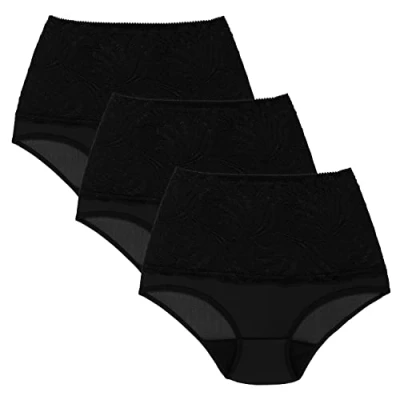 Afbeelding van WOLBar Dames Sexy Slips Shapewear Hipster Comfortabele Hoge Taille WB207 (3 stuks) Zwart, XXL, zwart