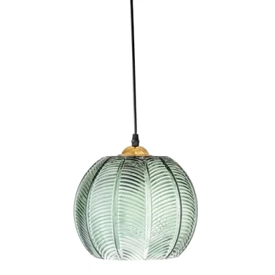 Afbeelding van Bloomingville Hanglamp groen glas met motief