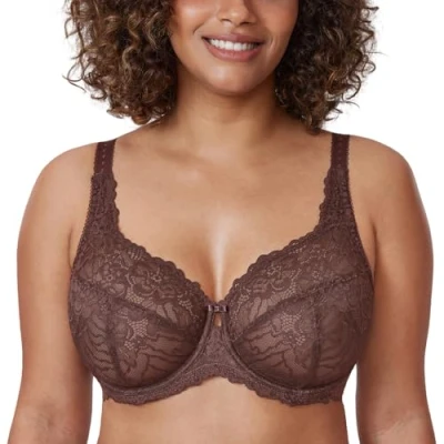 Afbeelding van DELIMIRA Damesbeha, grote maat, met beugels, kant, transparant, Taupe