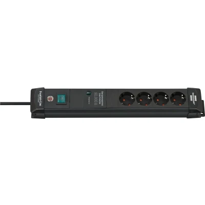 Afbeelding van Brennenstuhl 1951140300 Stekkerdoos 4 Sockets Premium Line Aan/uit Schakelaar Overspanningsbeveiliging Zwart 1,8 meter