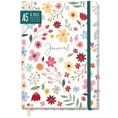 Afbeelding van Paper &amp;you® Bullet Journal gestippeld A5 met elastiek [Wild Flower] 156 pagina&#039;s notitieboek stippen, dagboek duurzaam en klimaatneutraal