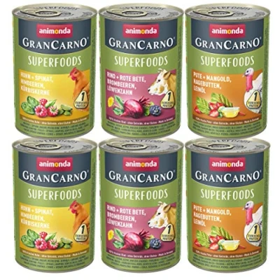 Afbeelding van 6x400g animonda GranCarno Adult Superfoods Gemengd Pakket Natvoer Hond