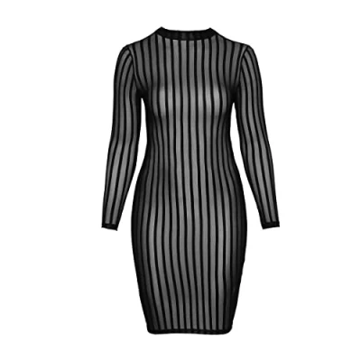 Afbeelding van Noir Handmade Curves Classy Streepdessin Jurk Zwart